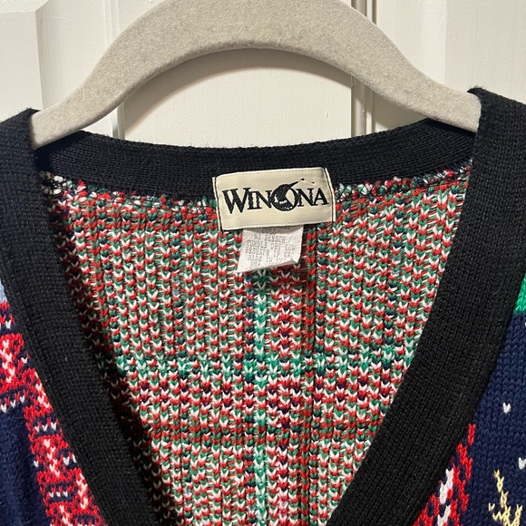 Winona Knit Christmas ugly cardigan vintage cotton sweater womens size medium m - Picture 2 of 6
